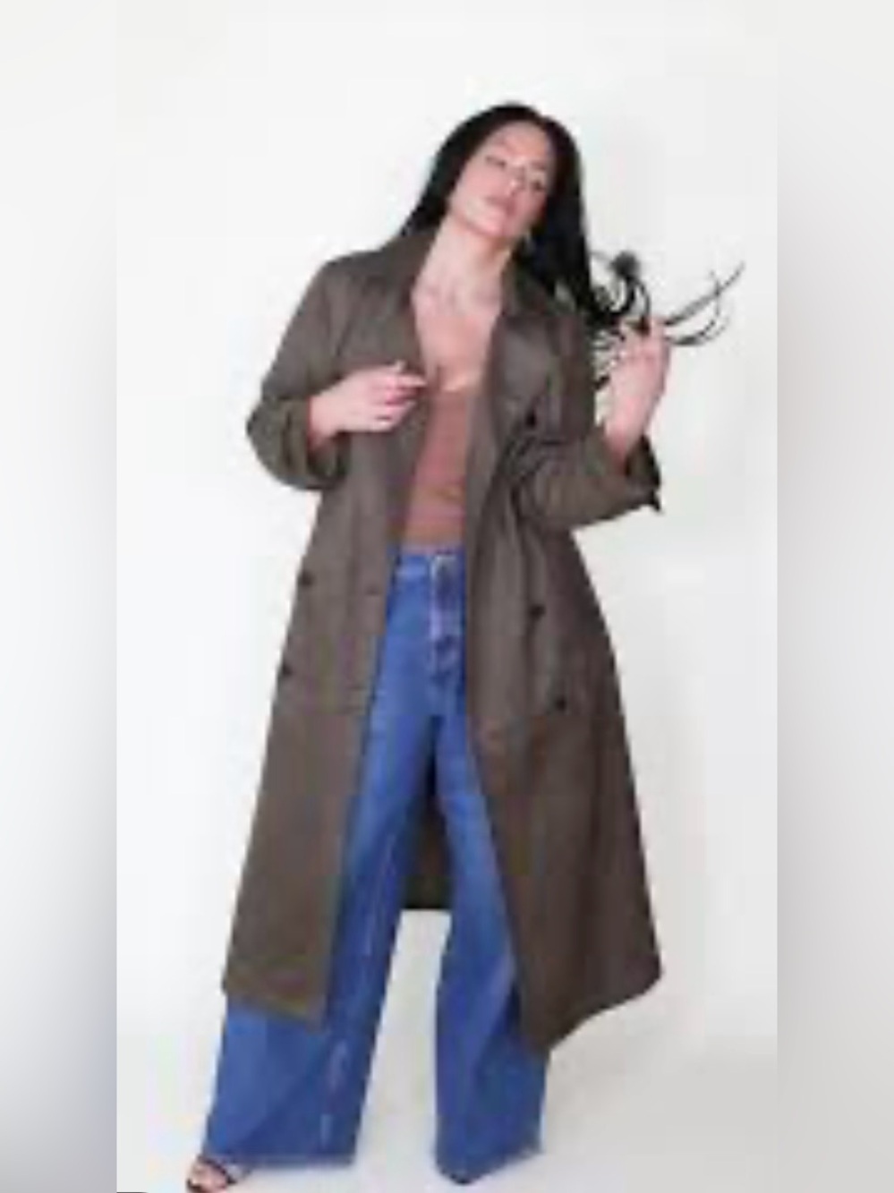 Ashley Graham|Brown Suede Double-Breasted full length Trench Coat,tie waist•NWT - Picture 6 of 17